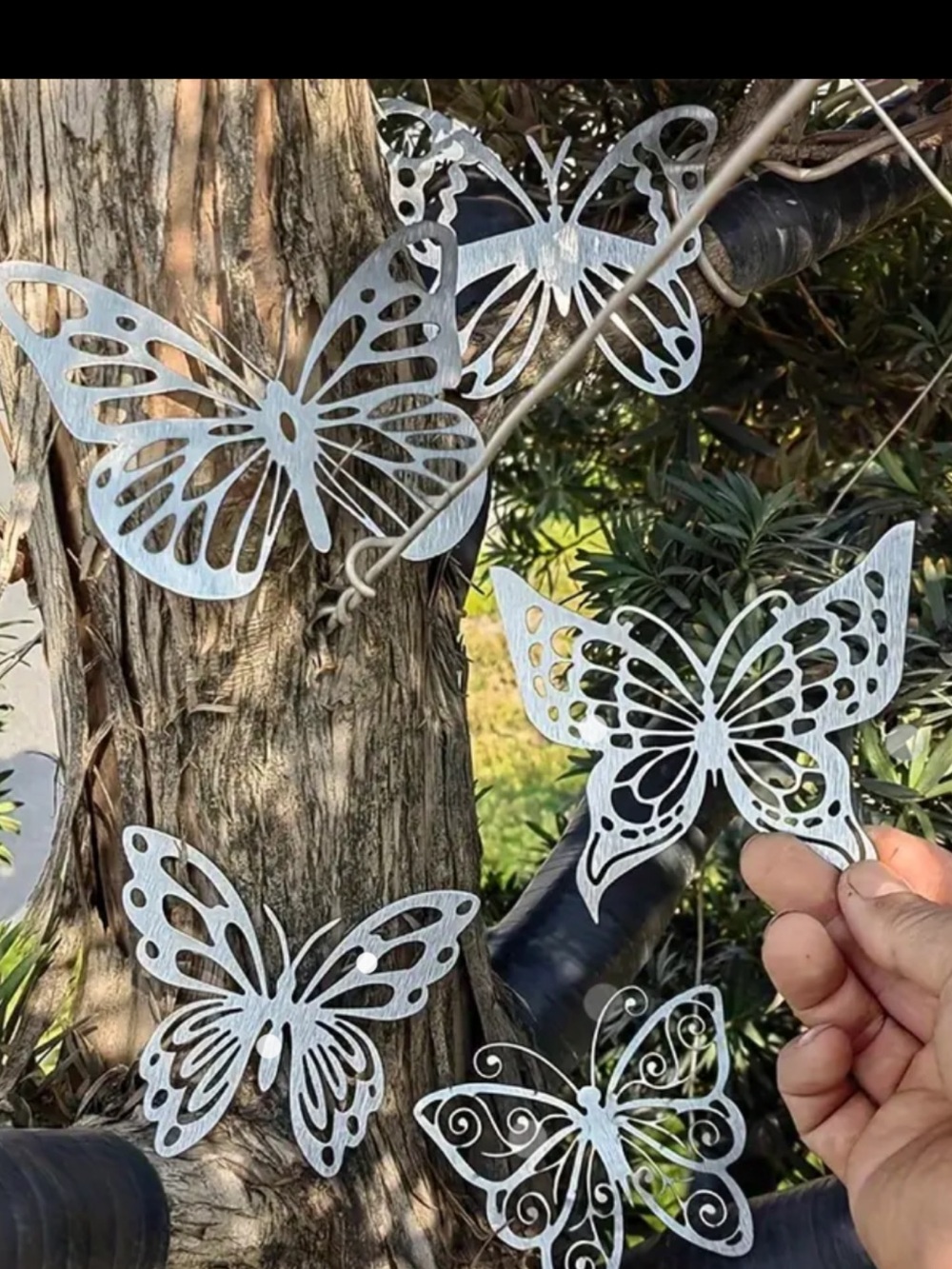 Silver Butterfly Hanging Decorations - Set of Metal Butterflies